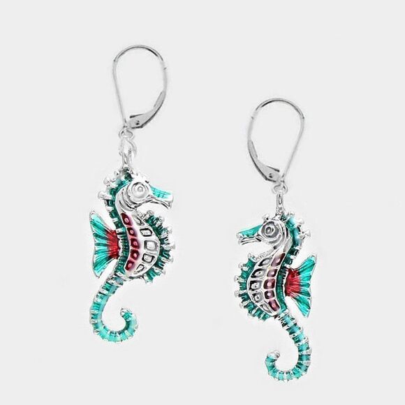 5/$25 Enamel Sea Horse Drop Earrings - Picture 1 of 6
